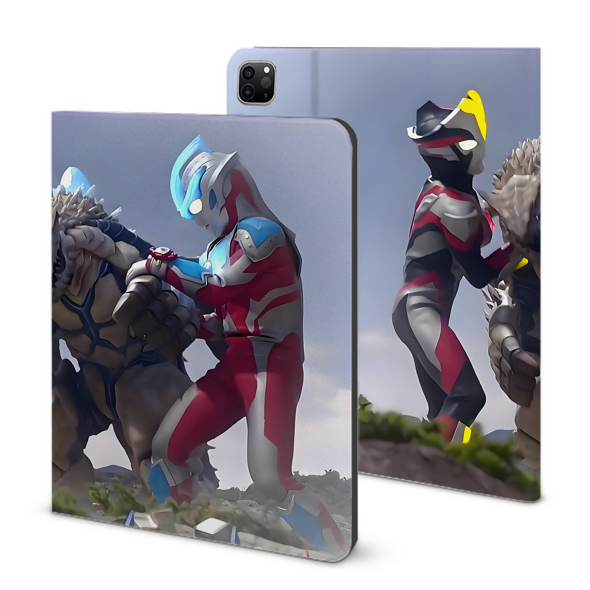 （画像用） ウルトラマン Ultraman IPad ケース ブック型 PUレザー TPU 耐衝撃 軽量 薄型 ペン収納なし 全面保護 IPad 各モデル対応